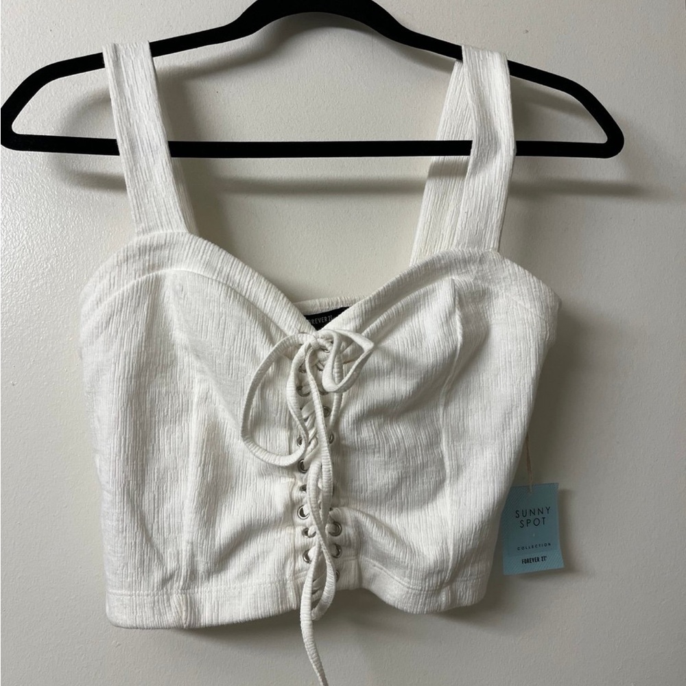 Forever 21 White Lace-Up Crop Top